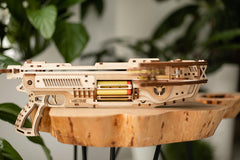 Wood Trick Bullet Boltcaster 6-bullet magazine highlights interactive reload mechanism.
