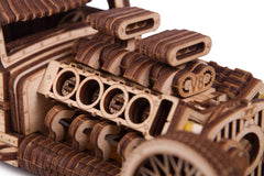 Assorted natural wood pieces for Wood Trick Hot Rod kit ensuring glue-free build