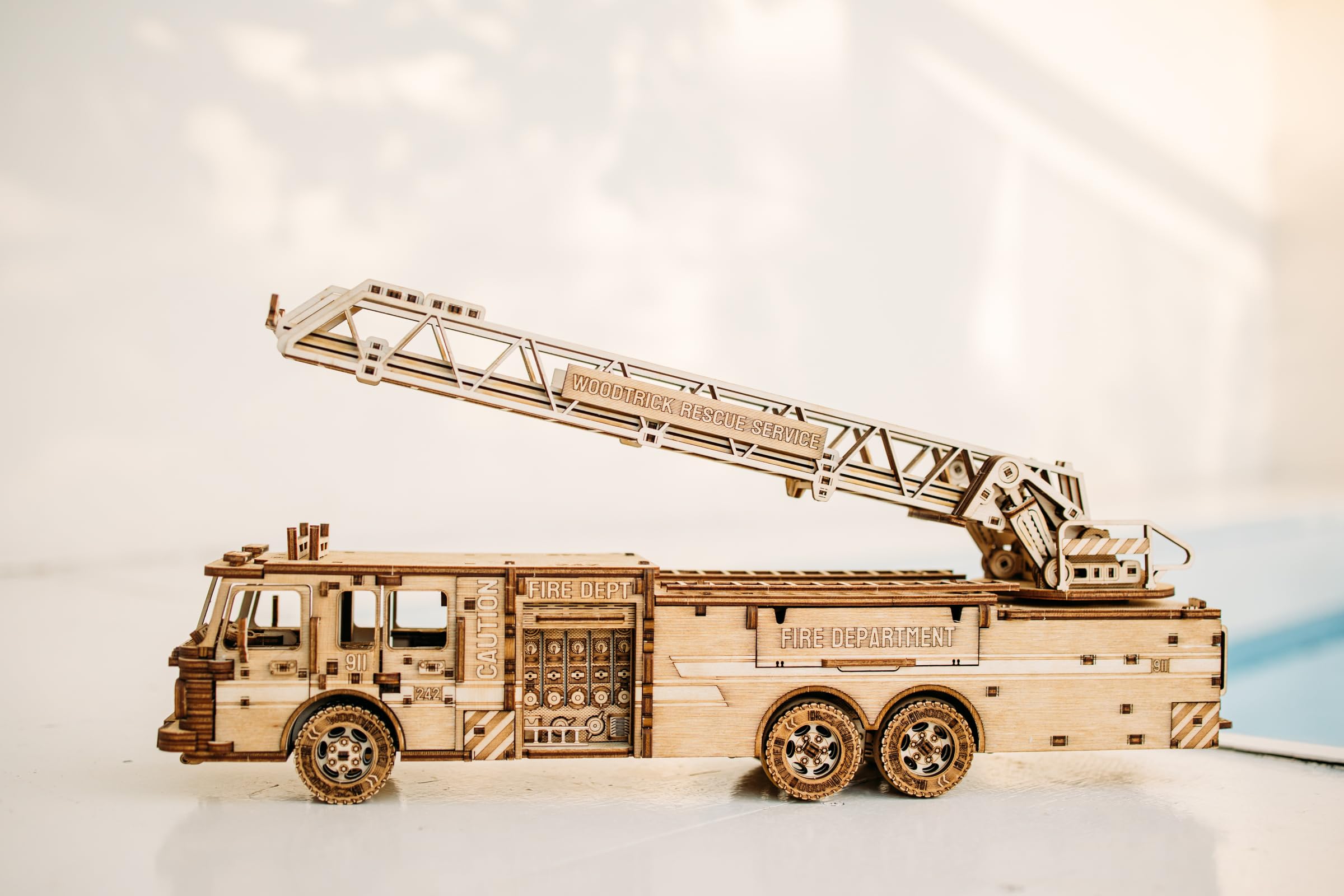 Wood Trick Rescue Firetruck dimensions shown for planning display space.