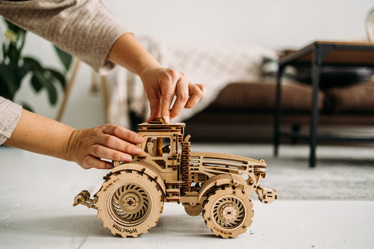 Wood Trick tractor cabin interior with realistic controls