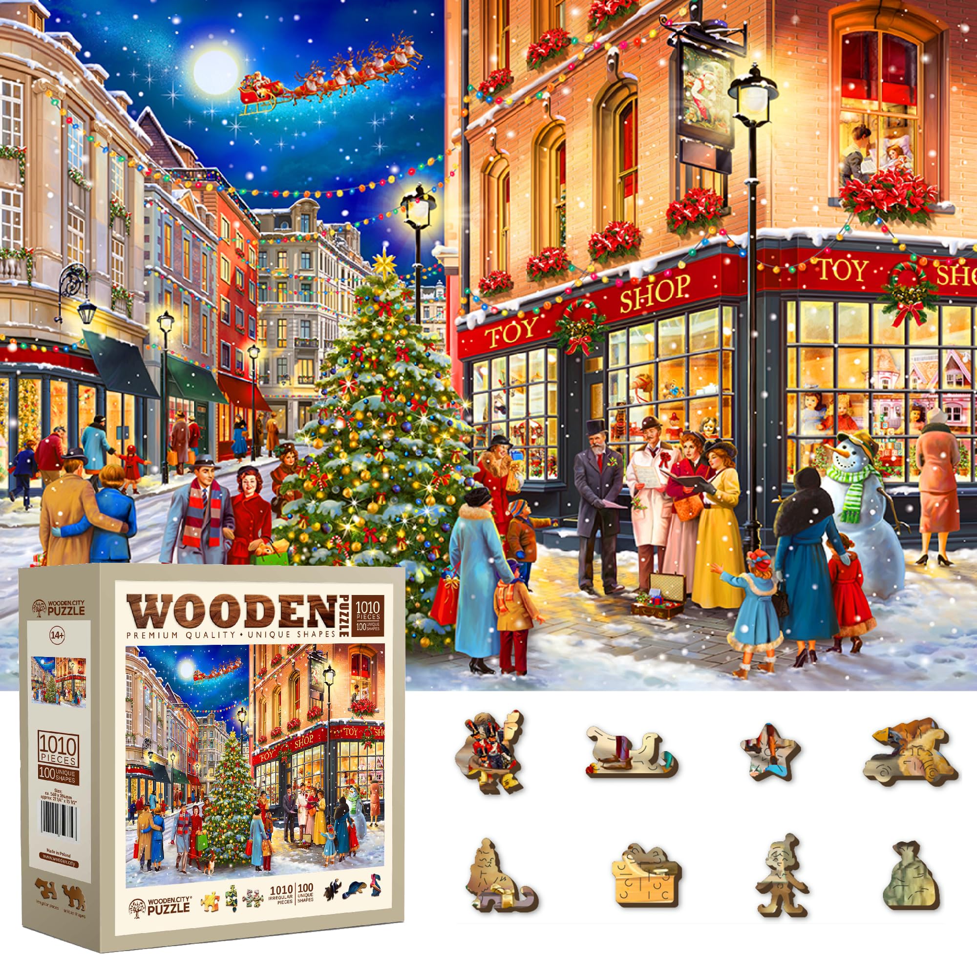 WOODEN.CITY 1000-piece Christmas Evening puzzle showing a snowy village for cozy evenings.