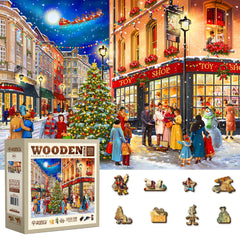WOODEN.CITY 1000-piece Christmas Evening puzzle showing a snowy village for cozy evenings.