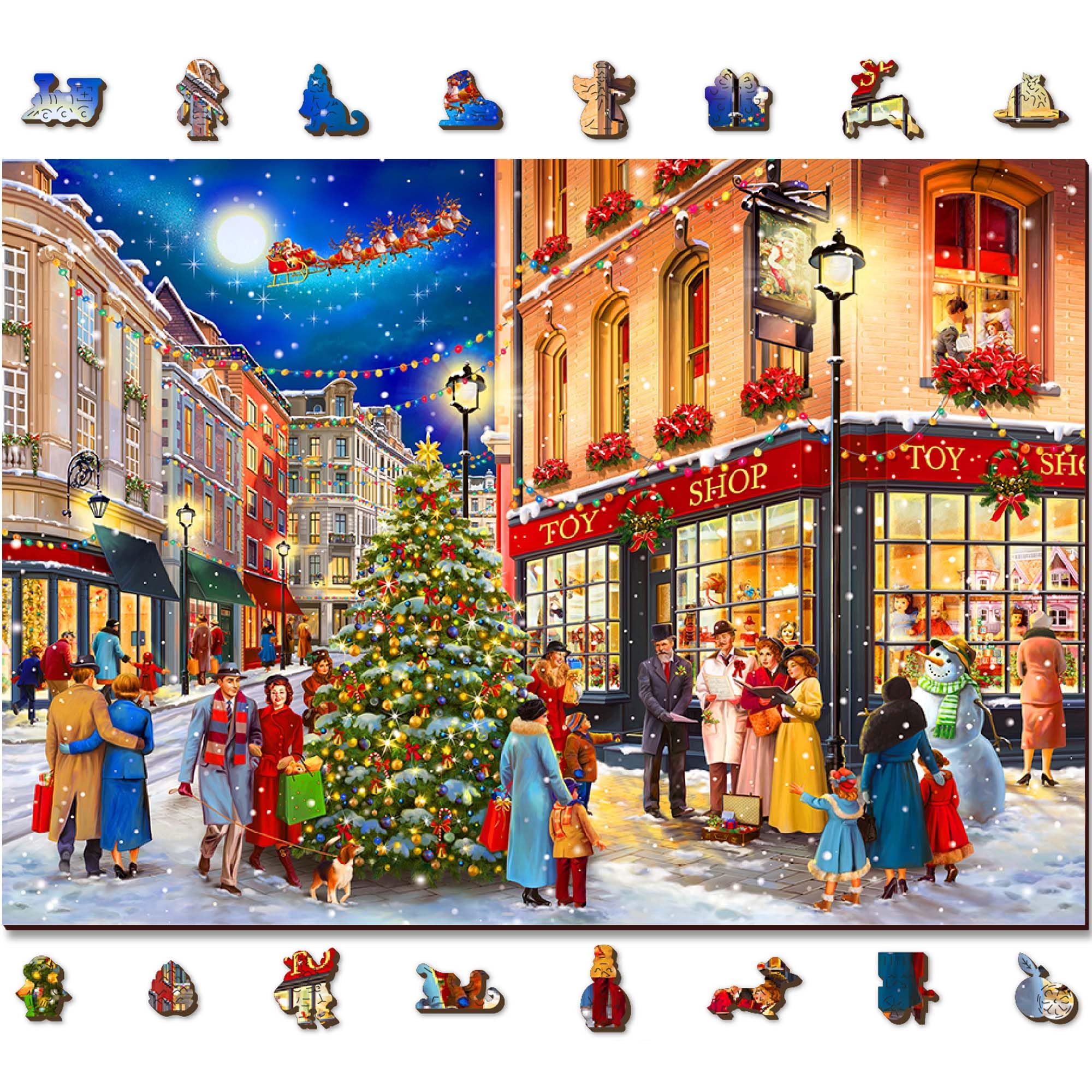 WOODEN.CITY 1000-piece puzzle with Christmas-themed pieces for seasonal variety.