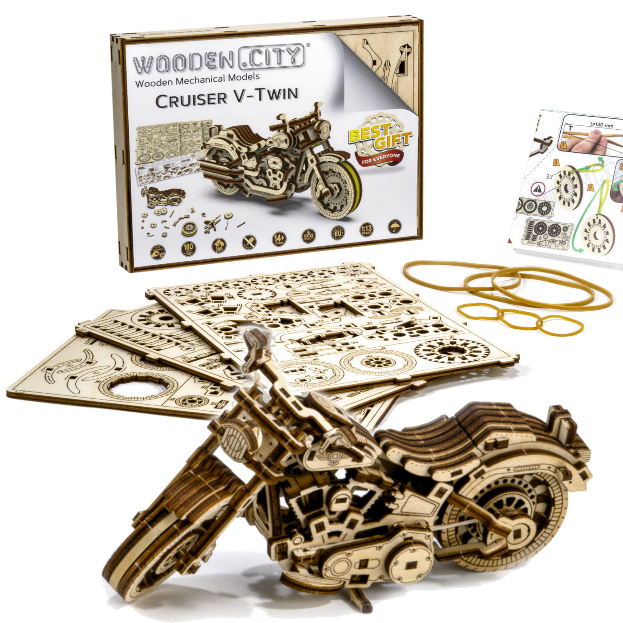 WOODEN.CITY Cruiser V-Twin puzzle rear view emphasizes authenticity and decorative appeal.