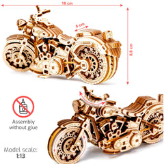 WOODEN.CITY Cruiser V-Twin puzzle side view showcases movable pistons for interactive learning.