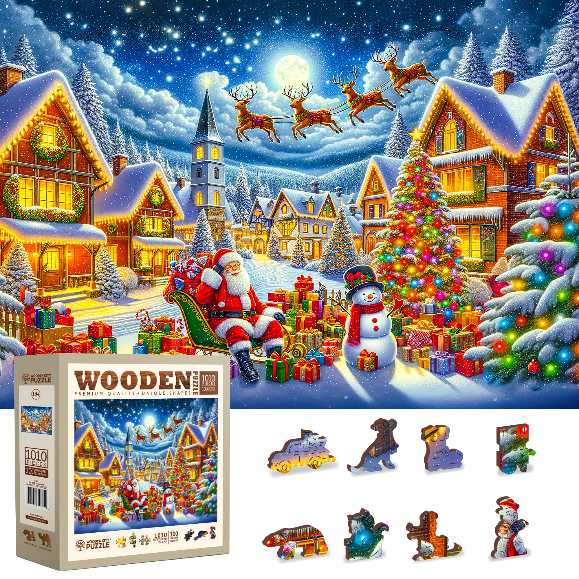 WOODEN.CITY Santa’s Joyful Journey close-up of the sleigh for festive focus.