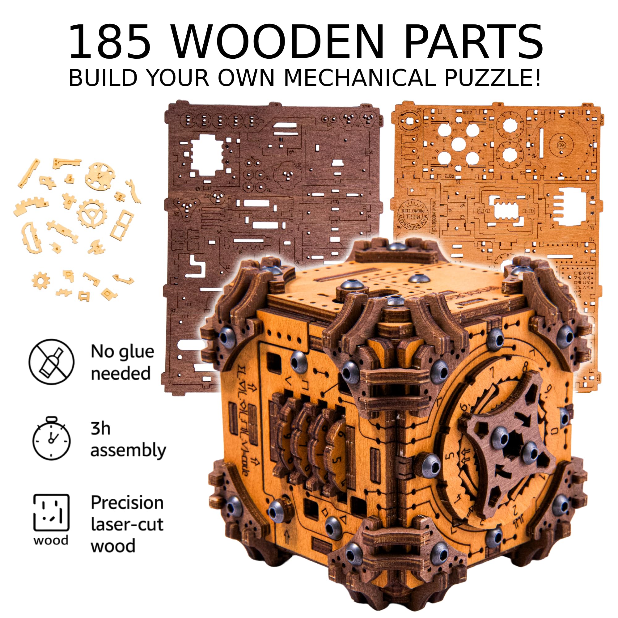 WOODEN.CITY Tesseract's Secret 185-piece kit ready for DIY assembly.