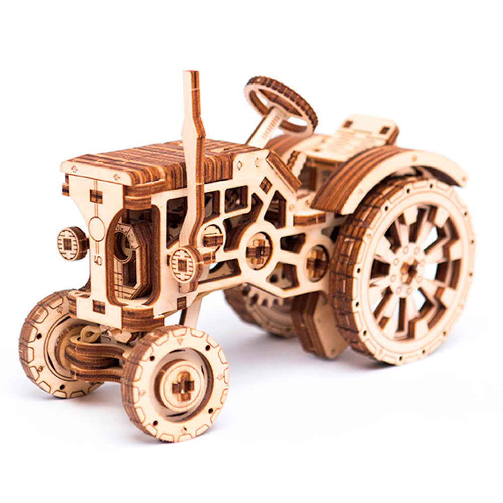 WOODEN.CITY Tractor 3D Puzzle rubber-band motor powering wheels