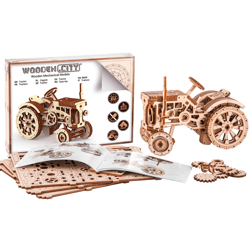 WOODEN.CITY Tractor 3D Puzzle unassembled pieces ready for building