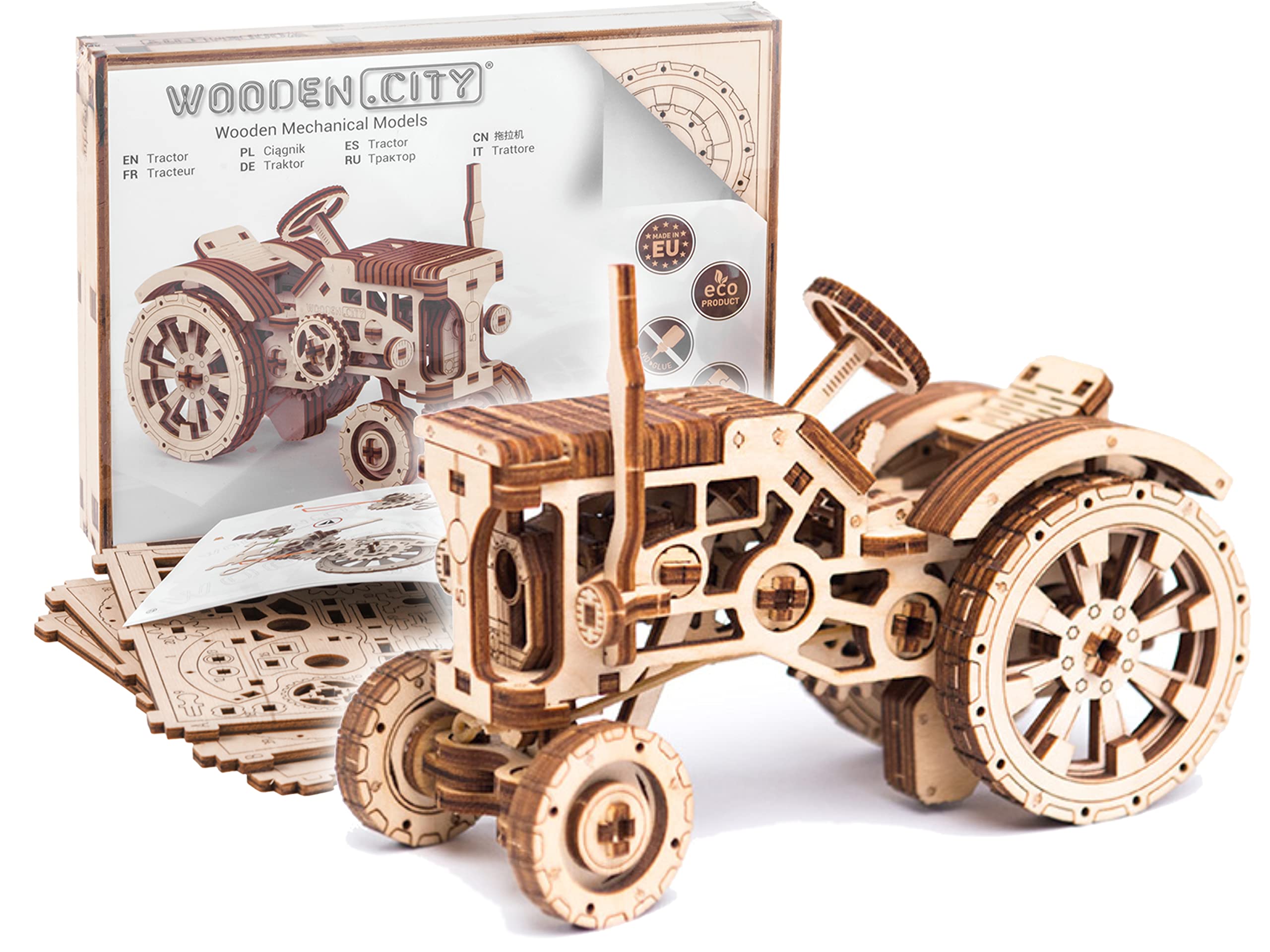 WOODEN.CITY Tractor 3D Puzzle wheels demonstrate moving mechanism for adults