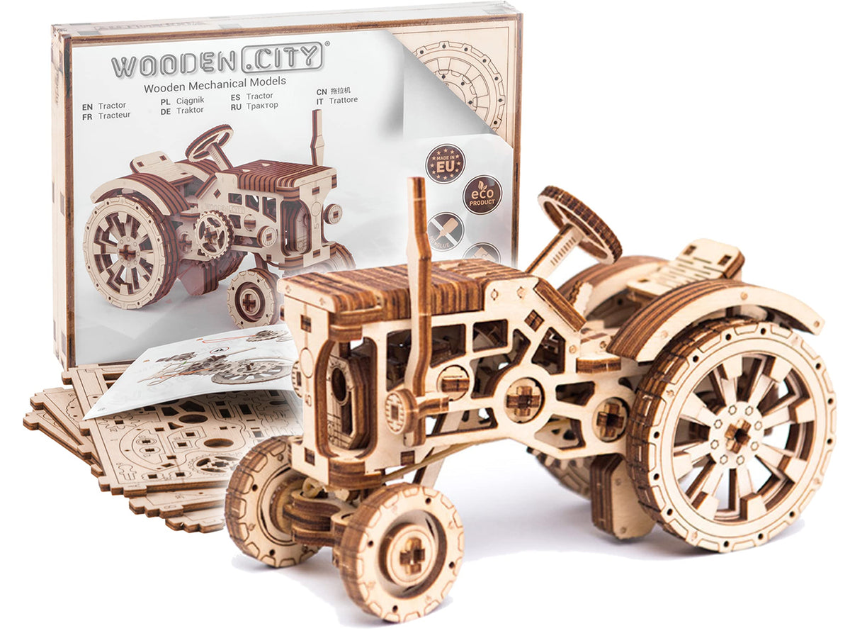 WOODEN.CITY Tractor 3D Puzzle wheels demonstrate moving mechanism for adults