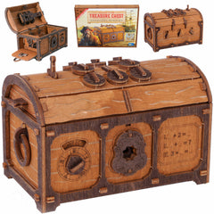 WOODEN.CITY treasure chest puzzle box lid reveals hidden compartment for display.