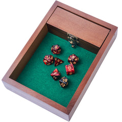 Wooden D&D Dice Tray with storage vault keeps dice organized during play.