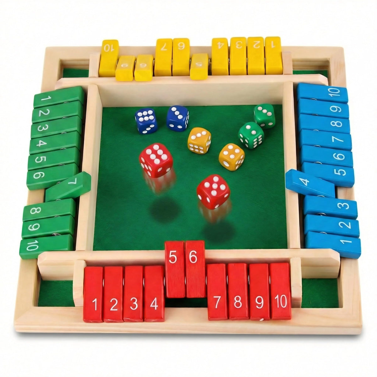 Wooden Shut The Box: four-sided number flip for quick mental math practice.