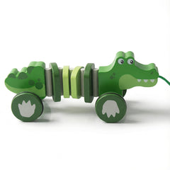 WoodenEdu crocodile pull toy front view promotes safe, engaging play for toddlers.