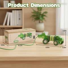 WoodenEdu crocodile pull toy walk-adventure scene shows kid taking it along.