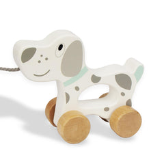 WoodenEdu dog pull toy front view promotes early walking and tactile exploration.