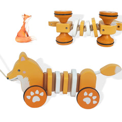 WoodenEdu Fox pull toy close-up wood grain finish