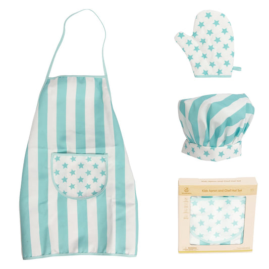WoodenEdu kid apron blue for mess-free cooking and fun learning.