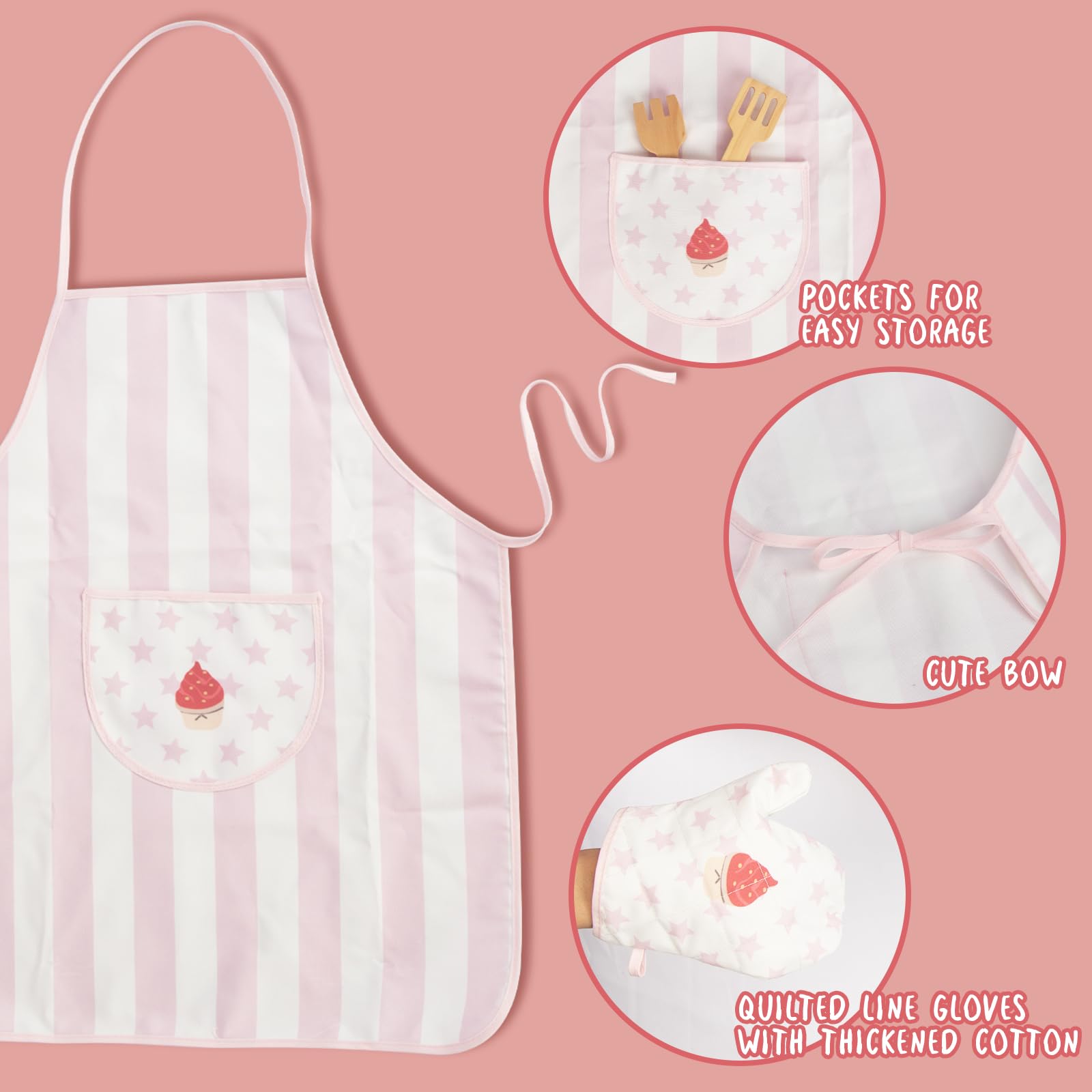 WoodenEdu Pink oven mitt protects little hands during pretend cooking.