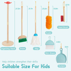 WoodenEdu Kids Cleaning Mop with longer handle for comfortable cleaning motions.