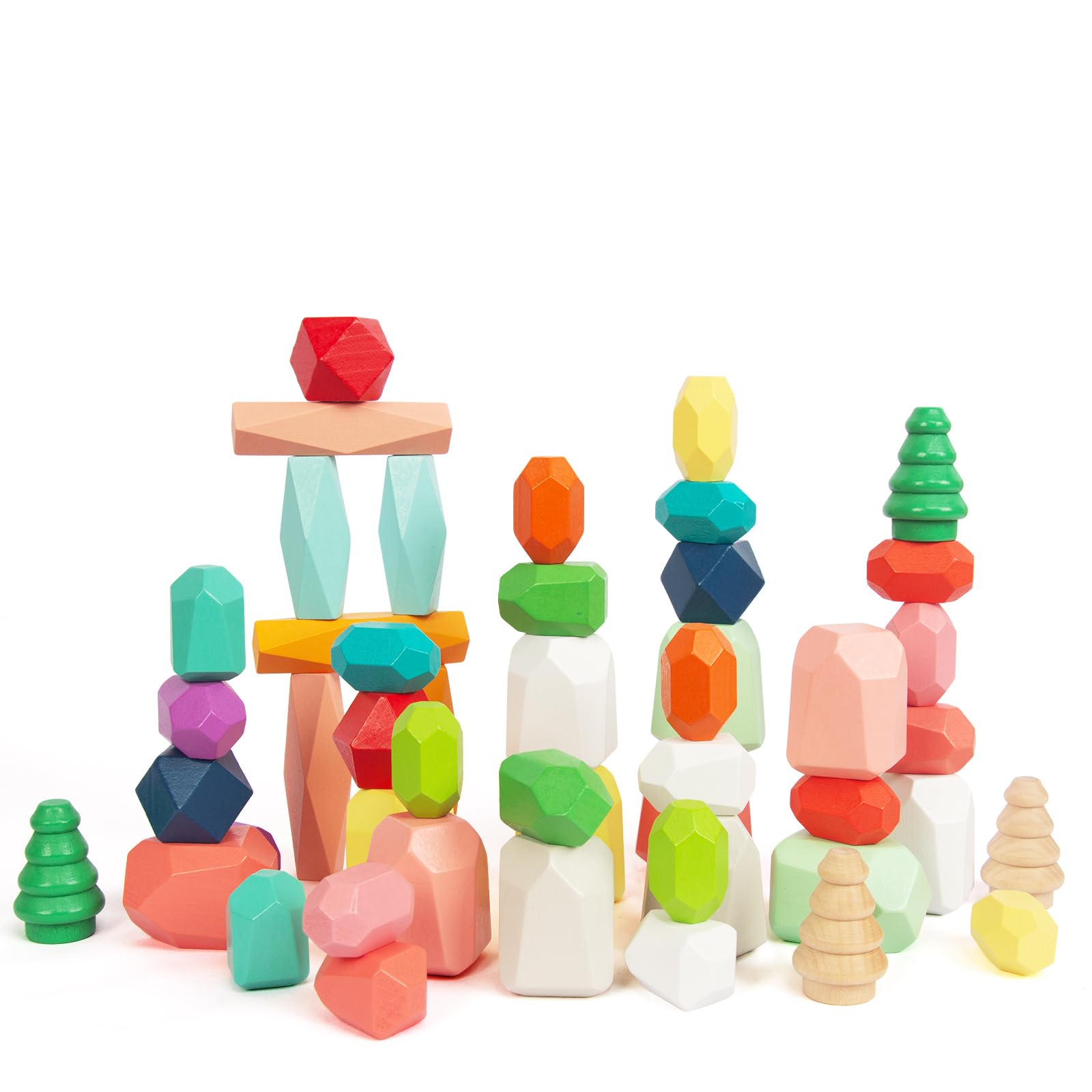 WOODENFUN 48-piece stones stacked in colors to boost color recognition and balance.