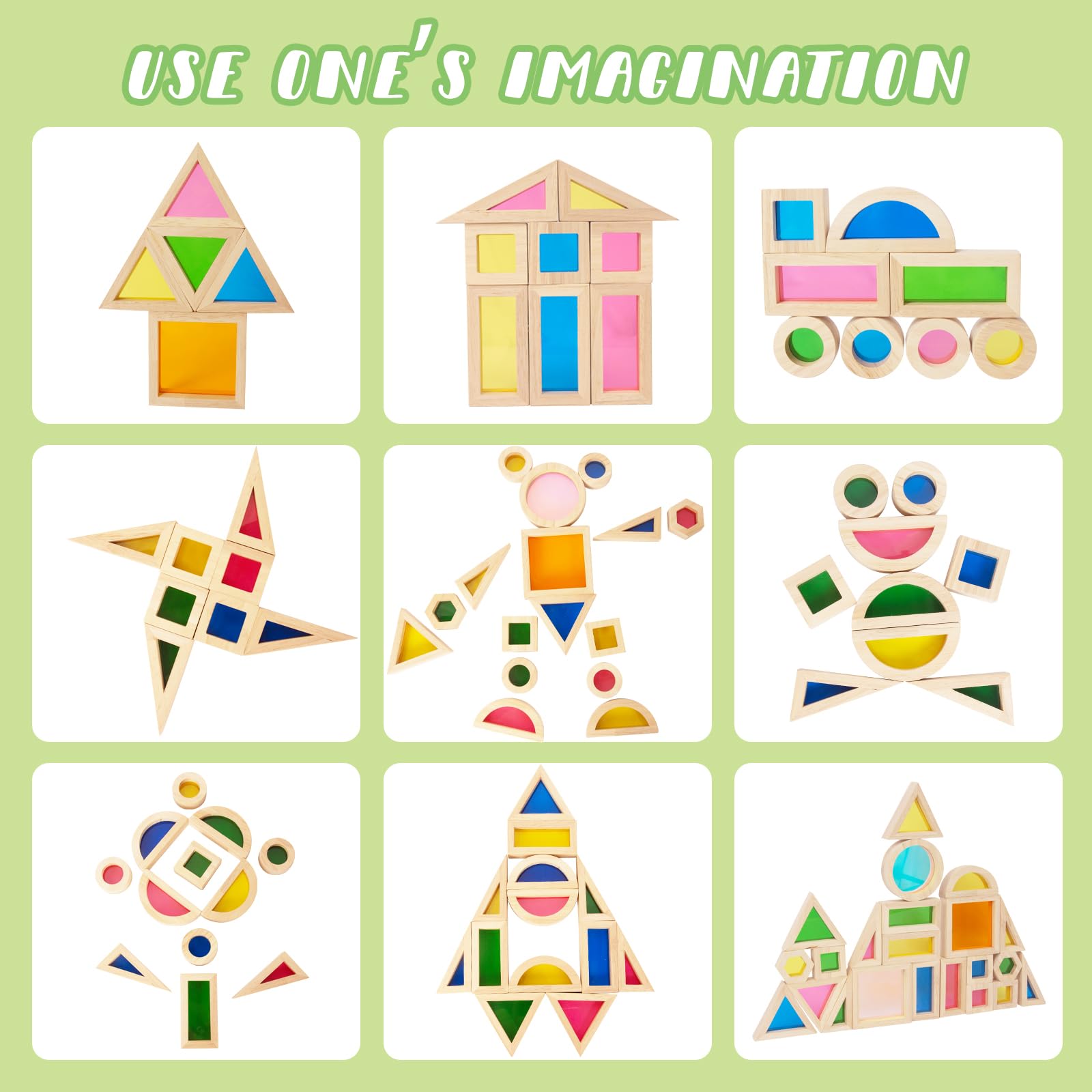 WOODENFUN colorful blocks foster color recognition and pattern exploration during play.