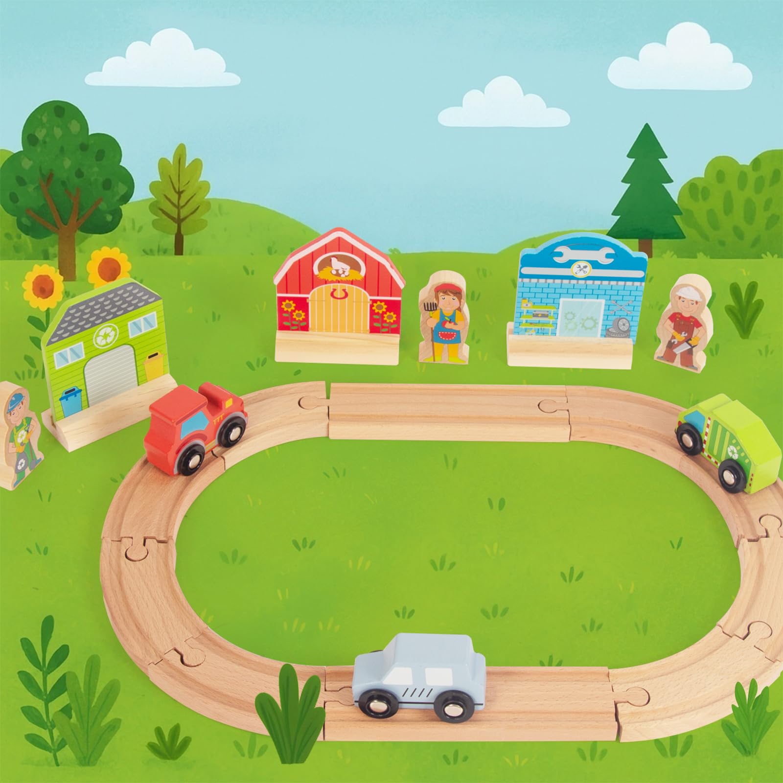 WOODENFUN brio-compatible track pieces enable seamless expansion and creative layouts.