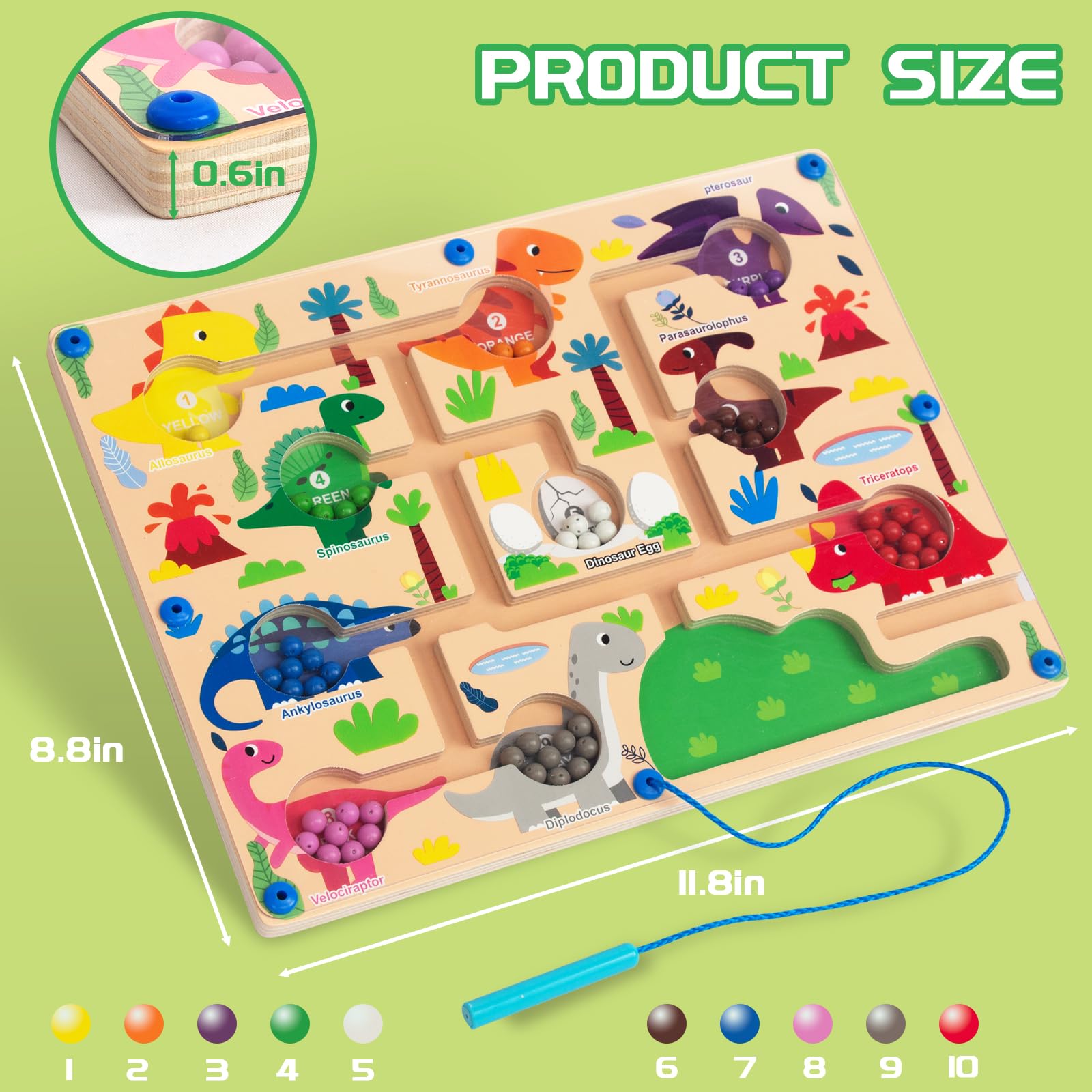 WoodenFun color beads (55) encourage counting and color matching during play.