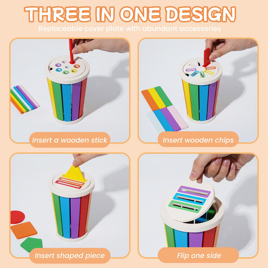 WOODENFUN inserting sticks activity improves hand-eye coordination and fine motor control.