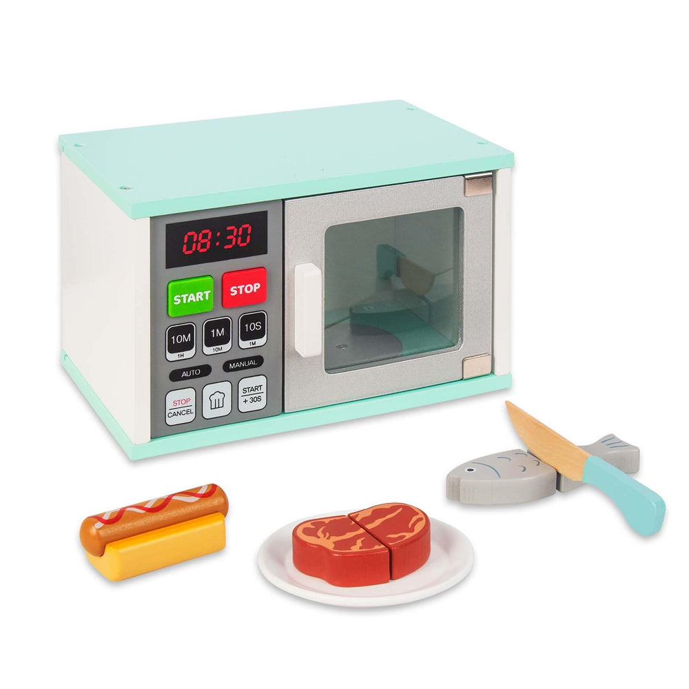 Woodenfun toddler play kitchen microwave with light for realistic pretend play and sensory engagement