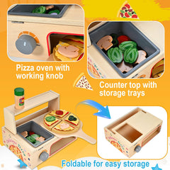 Wooderma wooden pizza slices that snap together for customizable pretend pizza.