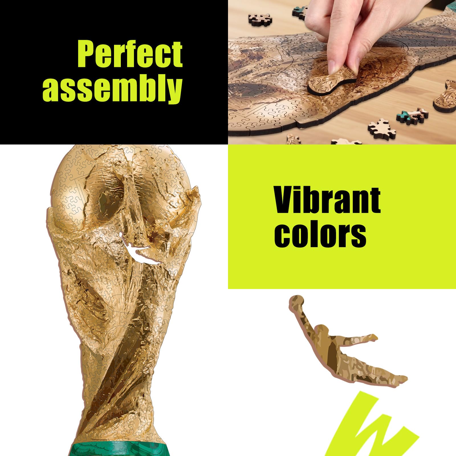 WoodLux 200-piece wooden puzzle close-up showing durable, natural wood grain.