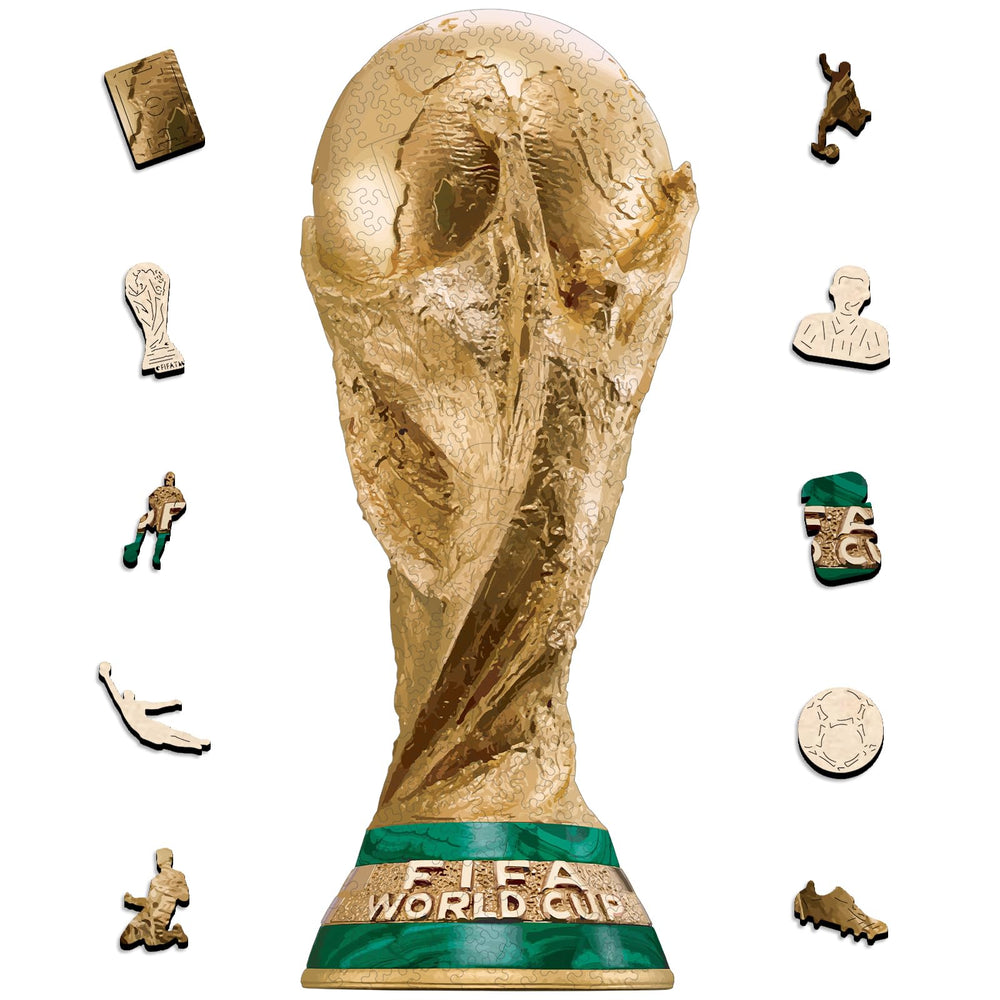 WoodLux Official FIFA Trophy puzzle front view for collectors and puzzle enthusiasts.