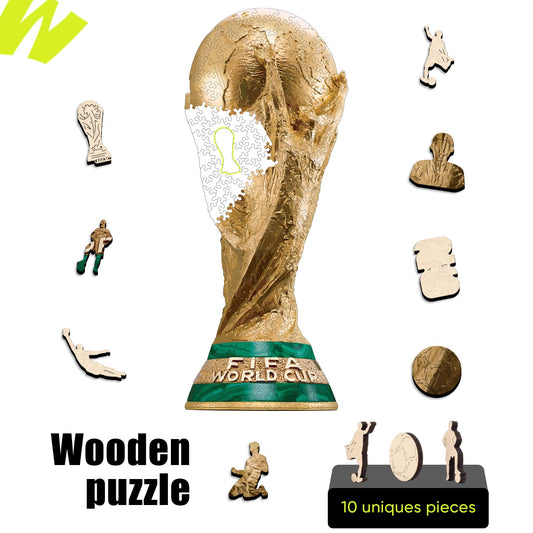 WoodLux World Cup 2026 edition puzzle back view, a perfect gift for soccer fans.