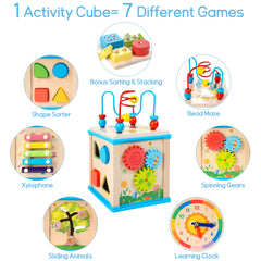 Woodmam bead maze top offers tactile exploration and hand-eye coordination practice.