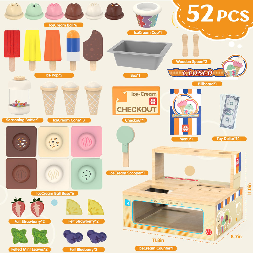 WOODMAM cones and toppings pack; colorful details spark creative pretend dining.