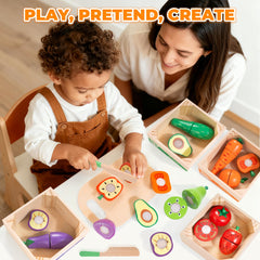 WOODMAM wooden knives and cutting board for safe slicing pretend play