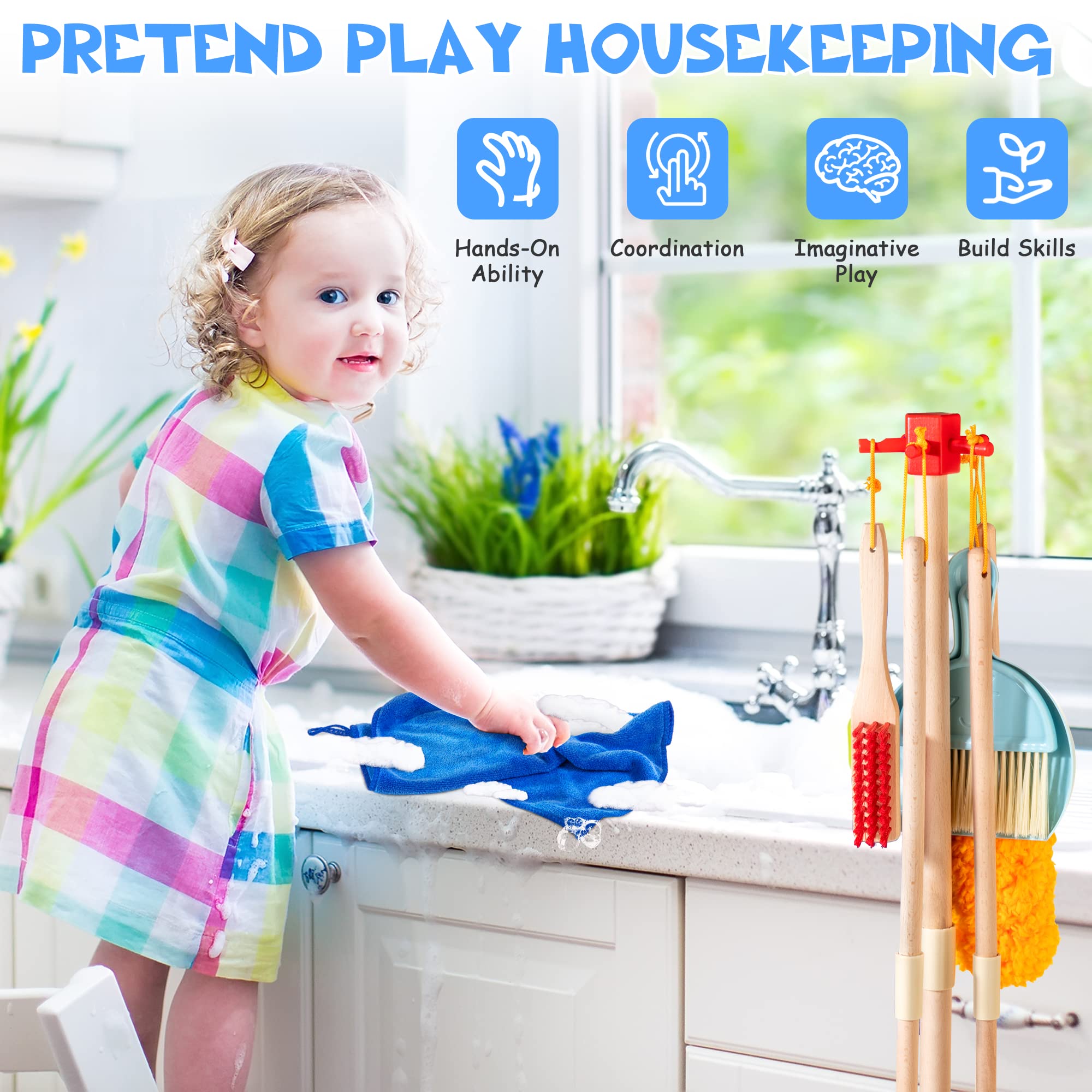 WOODMAM dustpan and brush set enhances tidy-up rituals and cooperative play.