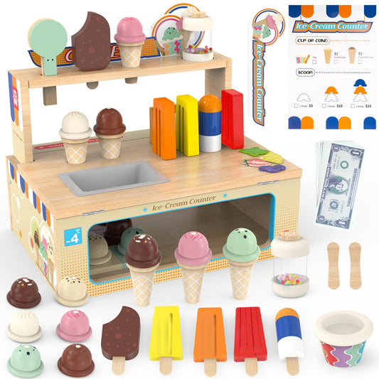 WOODMAM foldable ice-cream counter for kids; spacious surface for imaginative play.