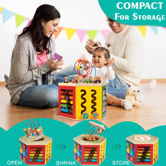 Woodmam gear spin section provides sensory feedback and teaches cause and effect.