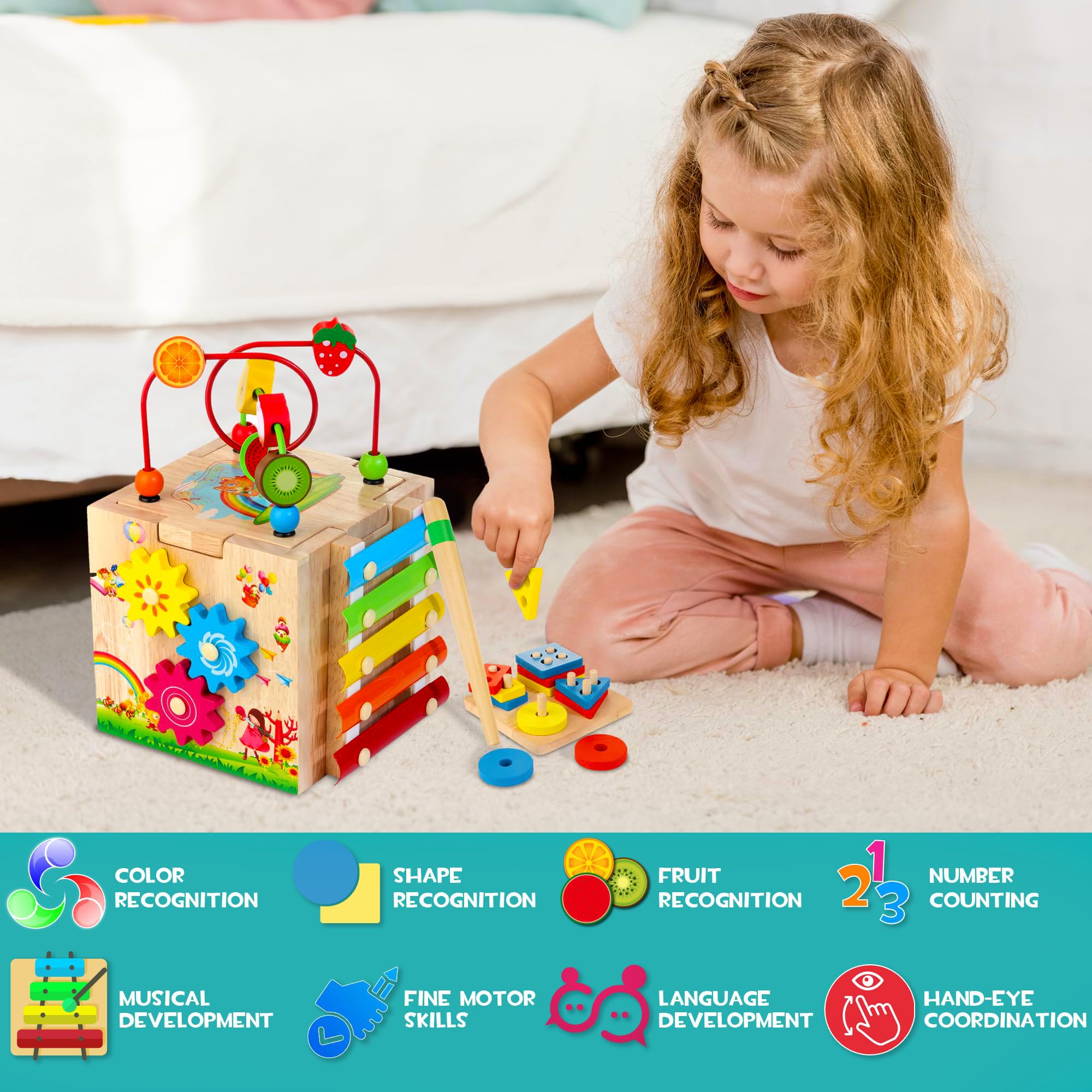 Woodmam HELLOWOOD cube spinning gears stimulate exploration and logical thinking.