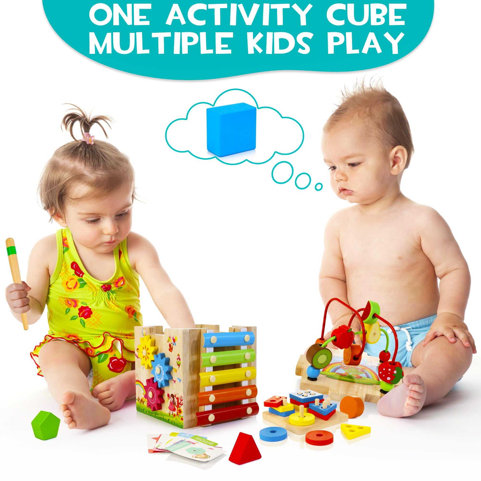 Woodmam HELLOWOOD cube word cards encourage language and vocabulary building.