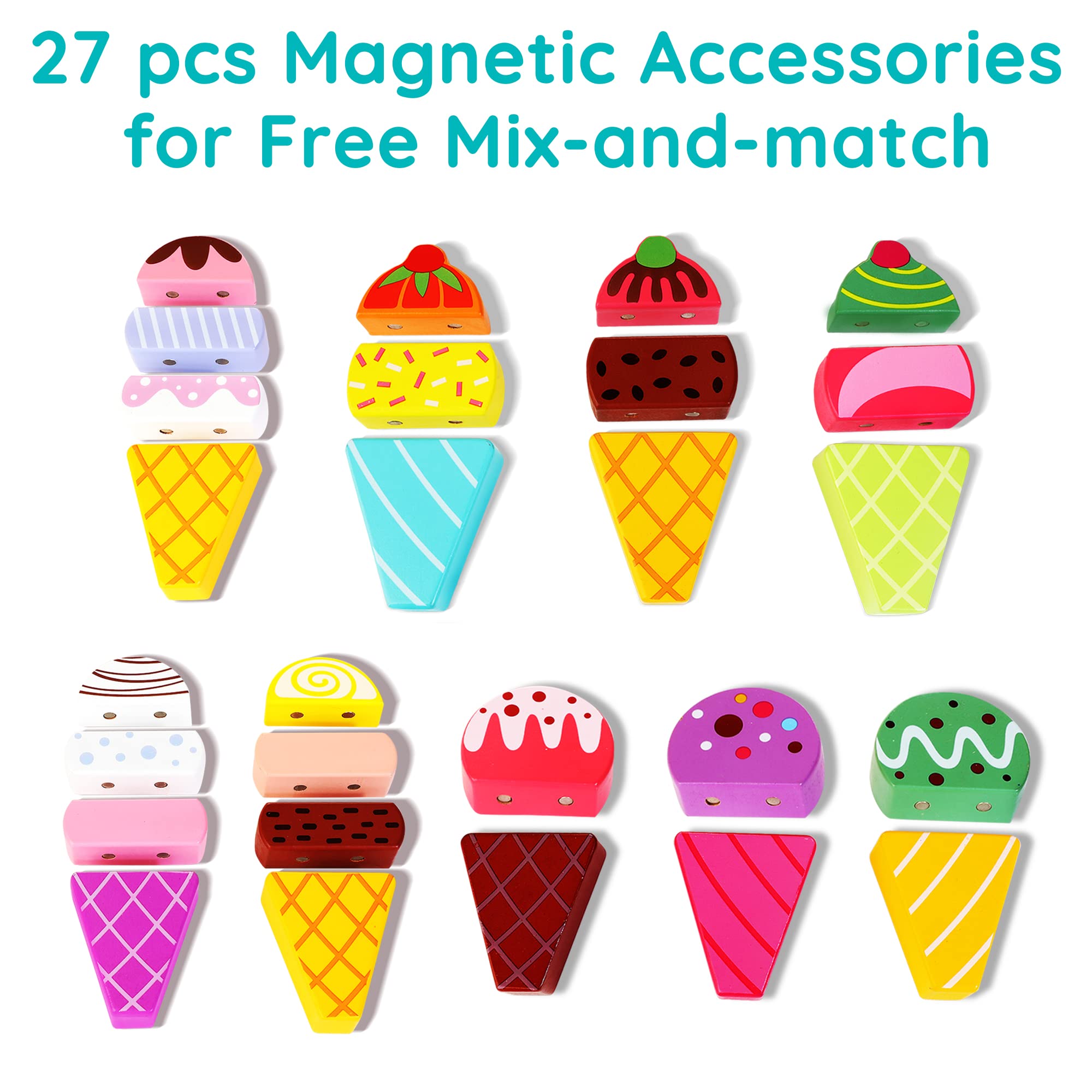 WOODMAM HelloWood magnetic ice creams spread for easy sorting and mix-and-match play.