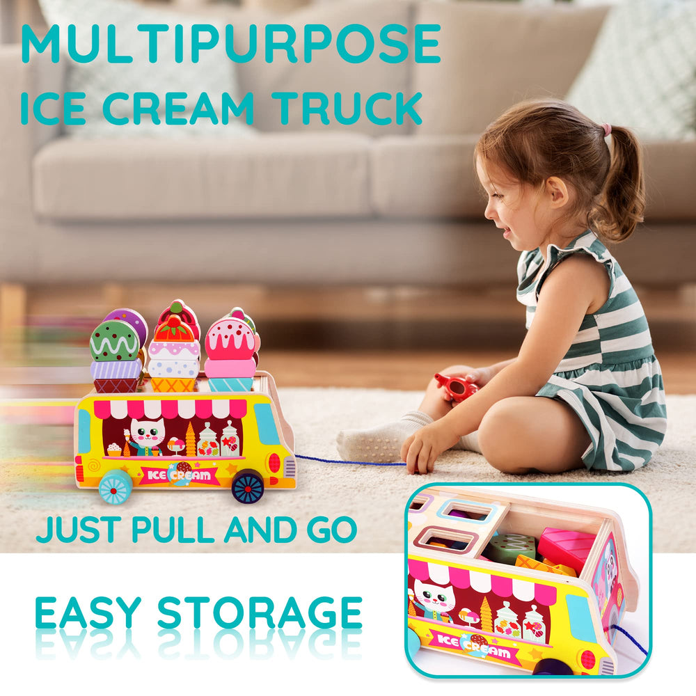 WOODMAM HelloWood truck pull-string in action for on-the-go imaginative adventures.