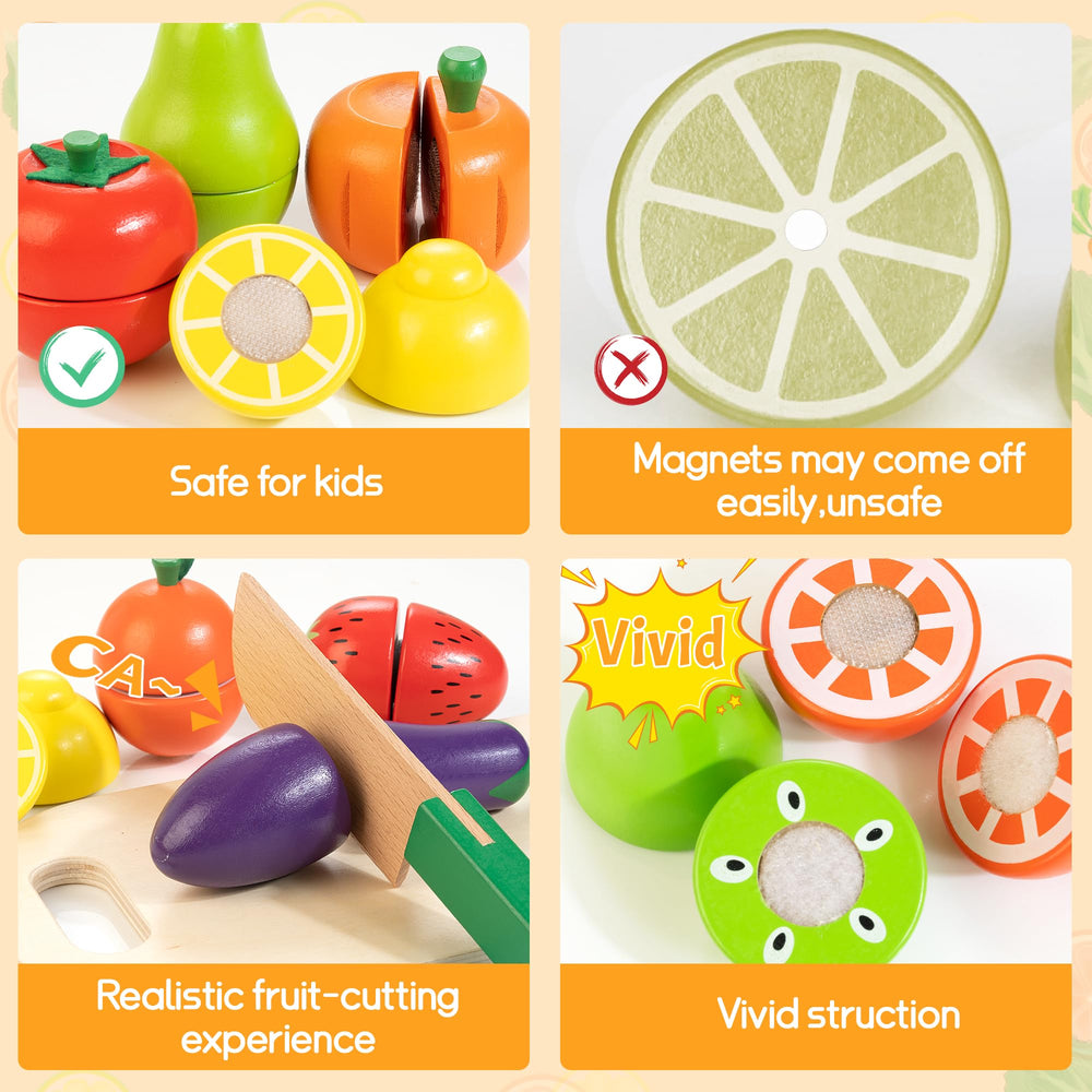 WOODMAM interlocking toy food pieces enhance counting and color recognition during play