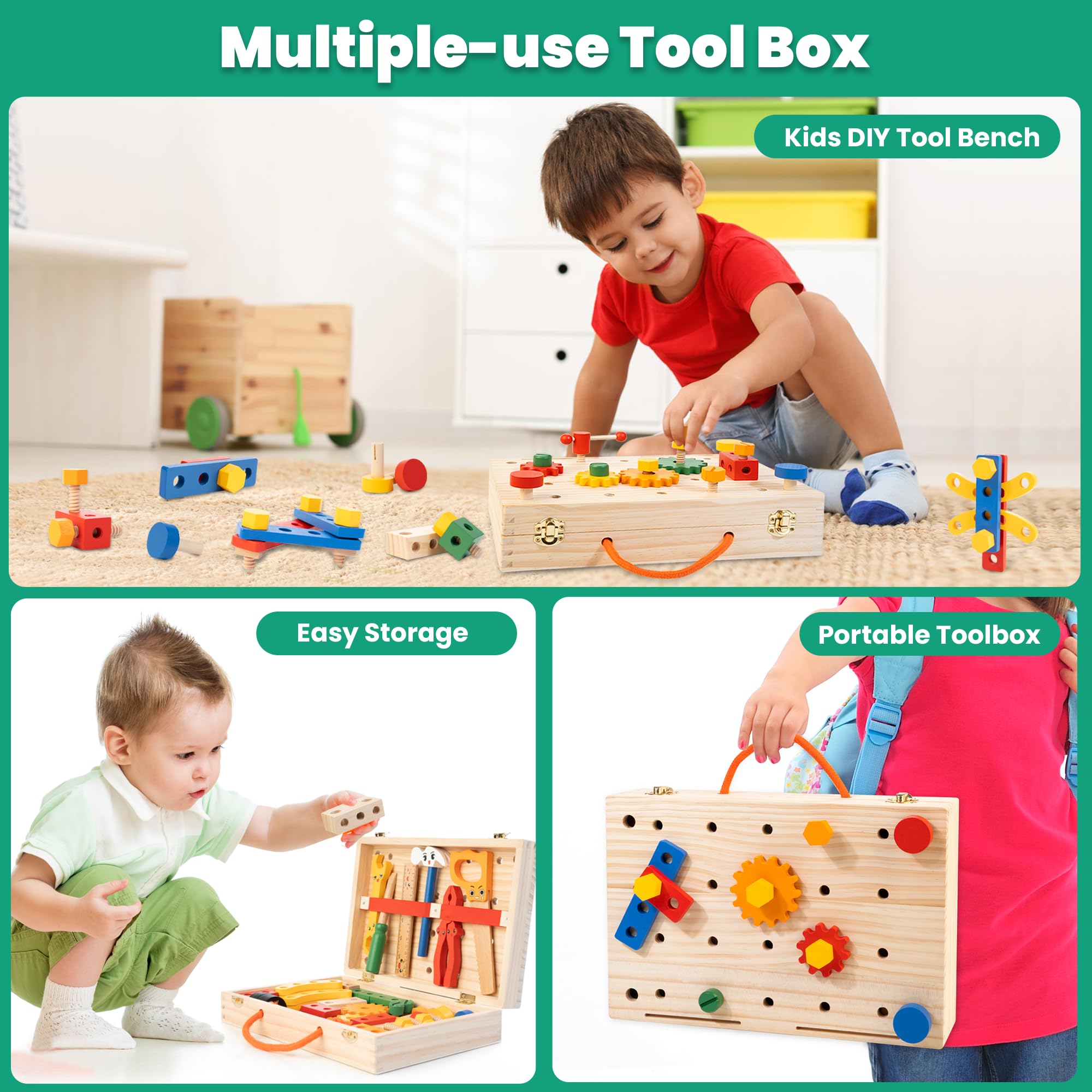 WOODMAM wooden tools with durable, smooth surface for safe pretend play