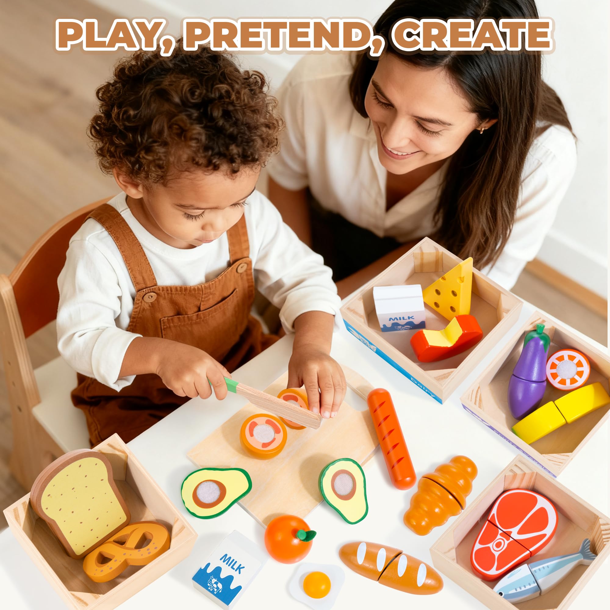 WOODMAM secure hook-and-loop tabs for durable pretend play.