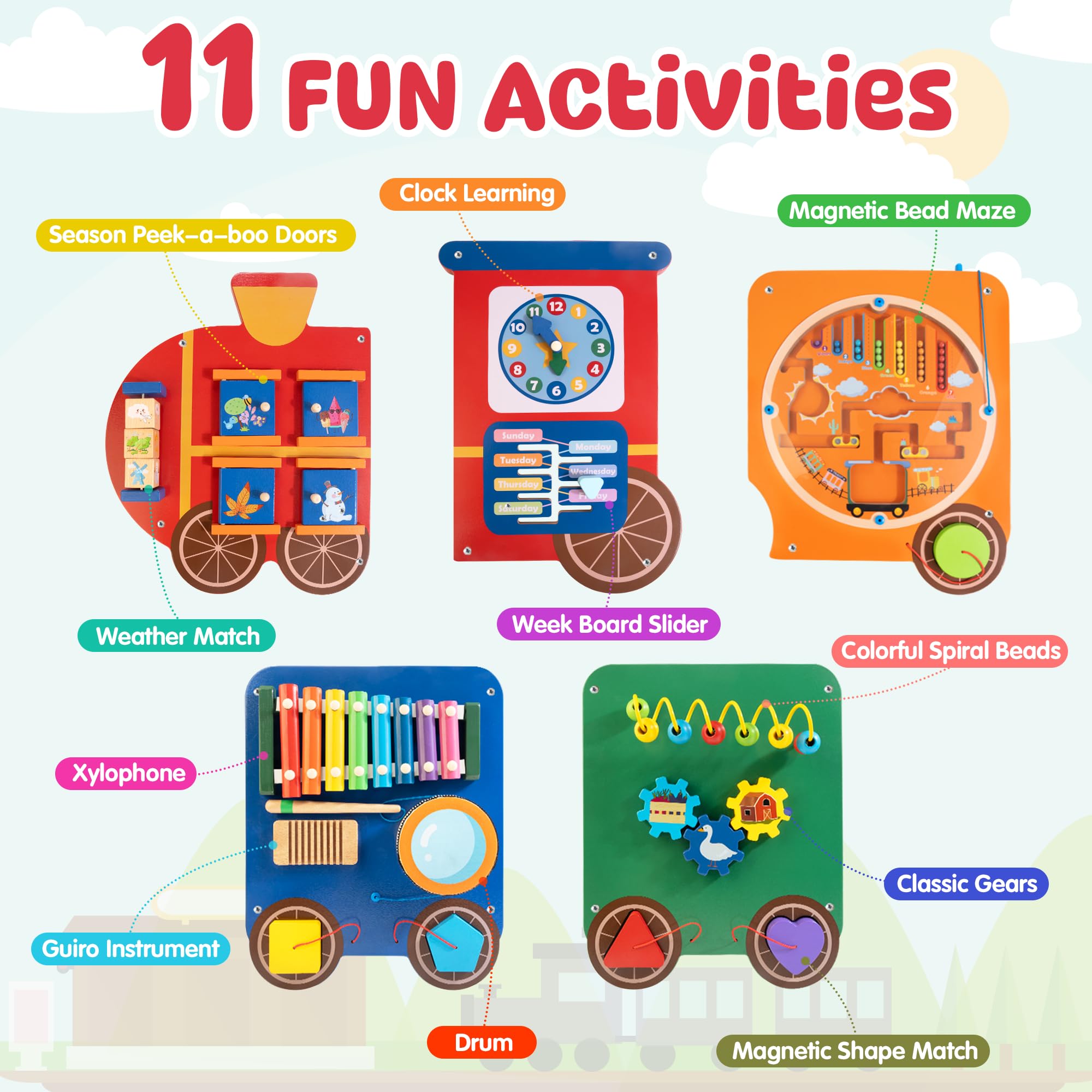 WOODMAM Montessori activities promote color and shape recognition during busy play.