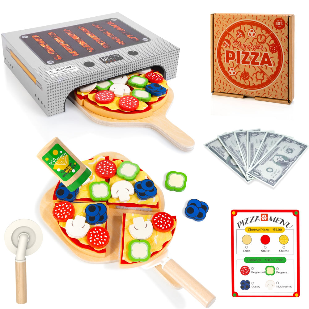 WOODMAM Pizza Toy Set with oven box for immersive imaginative play